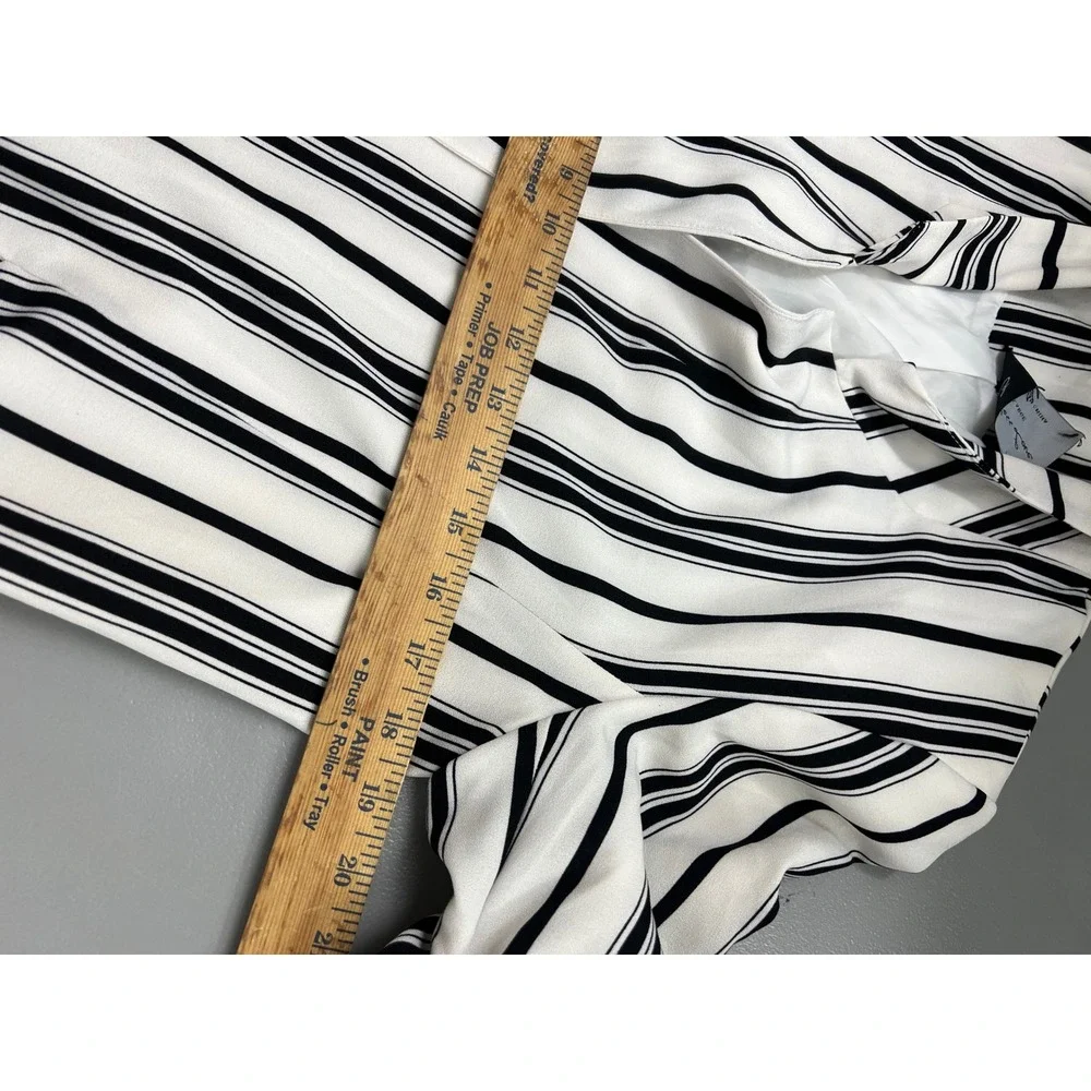 Endless Love Womens Striped Open Front Blazer Black White Ruched 3/4 Sleeve L‎